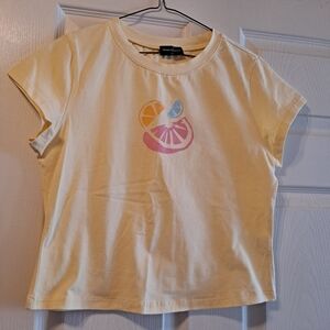White Fox Yellow T-Shirt with Fruit Print Xl Kids Or Could Fit Small Womens